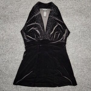 Karen Kane Womens Medium Beaded Black Velvet Halter Top Whimsygoth Dark Coquette